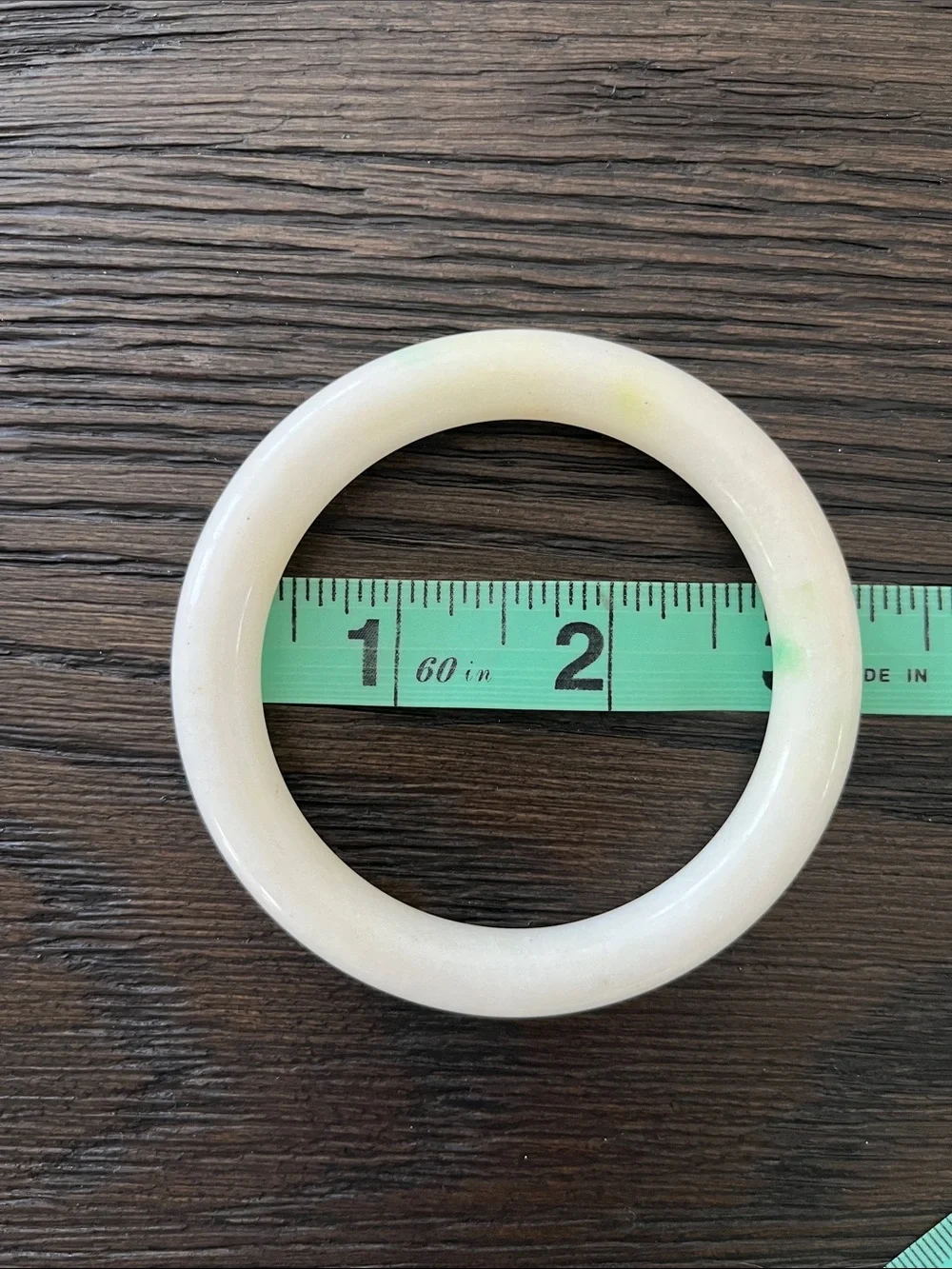 White/Cream Jade Bangle Bracelet with Subtle Green Accents